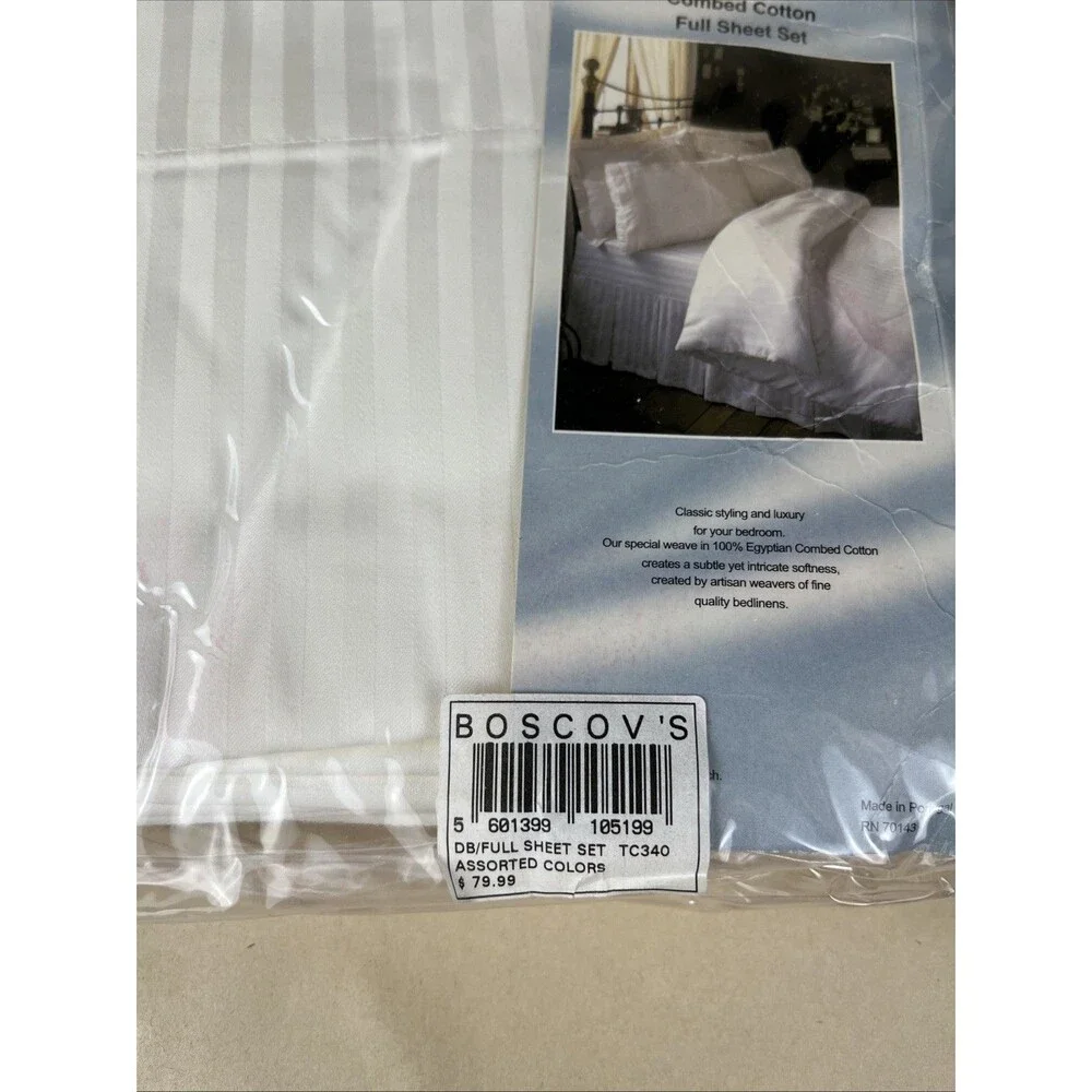 NWT Boscov’s Luma Luxury Egyptian Cotton 340TC Full Sheet Set White Portugal Mad